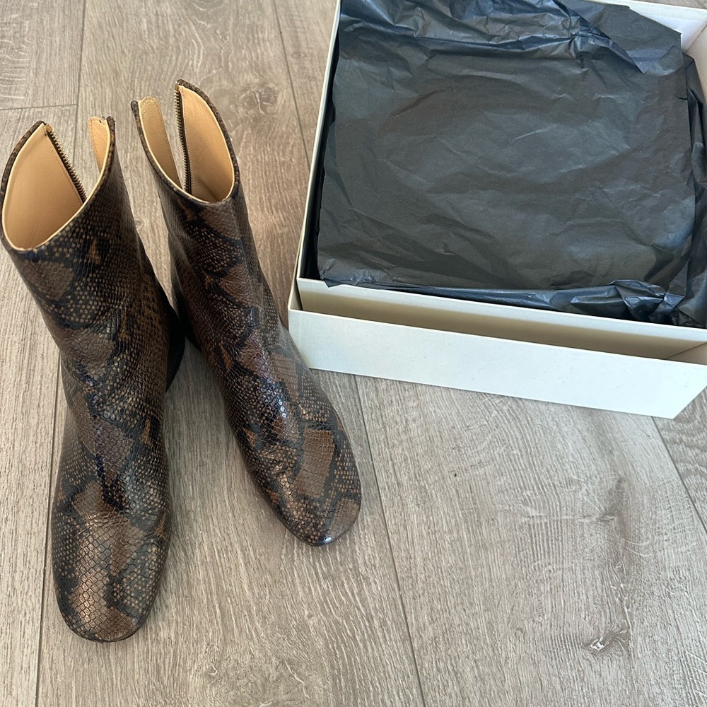 EUC Dear Frances Form Boots, Python Brown, Size 37, MSRP $650